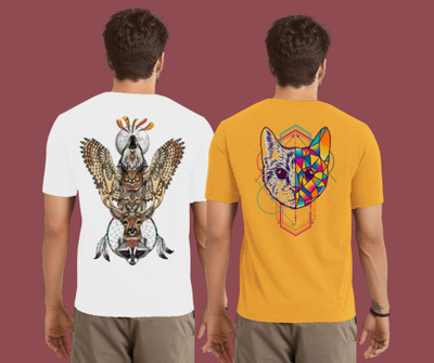 Kintu Parantu Printed Men Round Neck White, Yellow T-Shirt