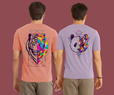 Kintu Parantu Printed Men Round Neck Pink, Purple T-Shirt