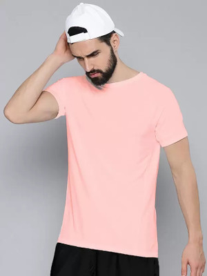 Pavis Solid Men Round Neck Pink T-Shirt