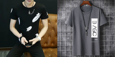 THUNDER PLANET Printed Men Round Neck Grey, Black T-Shirt