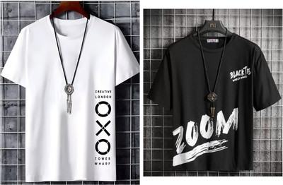 Pachirisu Printed Men Round Neck White, Black T-Shirt