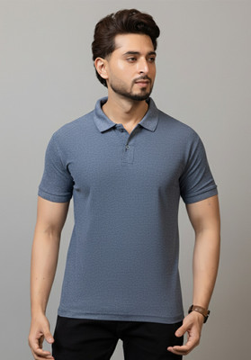 RosyRains Striped Men Polo Neck Blue T-Shirt