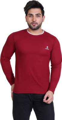 James Hamilton Solid Men Round Neck Maroon T-Shirt