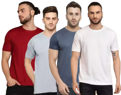 Diwazzo Solid Men Round Neck Multicolor T-Shirt