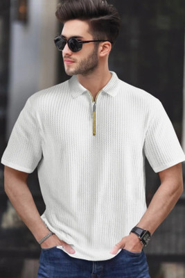 Self Design Men White T-Shirt
