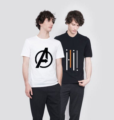 wike denims Printed Men Round Neck White, Black T-Shirt