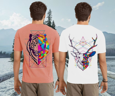Parona Printed Men Round Neck Pink, White T-Shirt