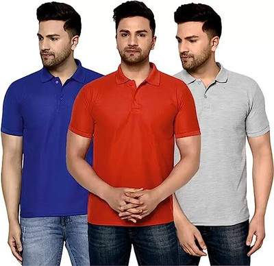 KEOTI Solid Men V Neck Blue, Red, Grey T-Shirt