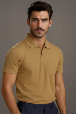 Afronaut Solid Men Polo Neck Brown T-Shirt
