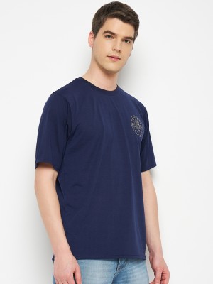RELANE Printed Men Round Neck Navy Blue T-Shirt