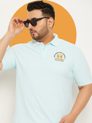 RENUOVO Printed Men Polo Neck Light Blue T-Shirt