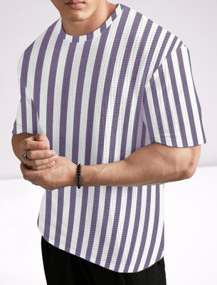SCOWET Self Design Men Round Neck Purple T-Shirt