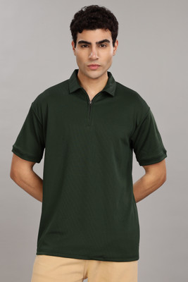 FASHLOOK Solid Men Polo Neck Green T-Shirt