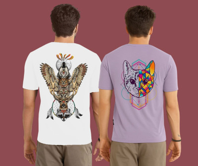 Kintu Parantu Printed Men Round Neck White, Purple T-Shirt