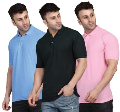 KEOTI Solid Men V Neck Light Blue, Black, Pink T-Shirt