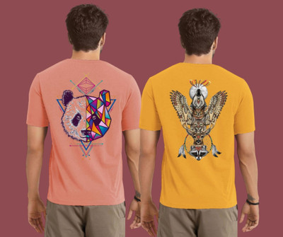 Kintu Parantu Printed Men Round Neck Pink, Yellow T-Shirt