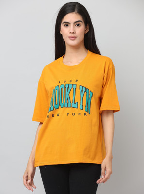Ddaspration Typography Women Round Neck Yellow T-Shirt
