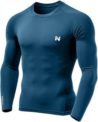 NINQ Solid Men Round Neck Blue T-Shirt