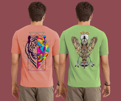 Kintu Parantu Graphic Print Men Round Neck Pink, Green T-Shirt