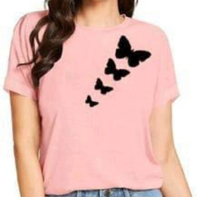 TARSHI Printed Women Round Neck Pink T-Shirt