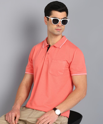 XPLUMP Solid Men Polo Neck Pink T-Shirt