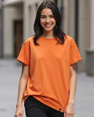 BEWAKOOF Solid Women Round Neck Orange T-Shirt