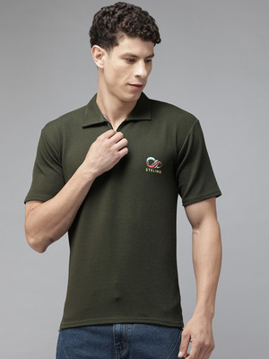 MUUNKEY Printed Men Polo Neck Light Green T-Shirt