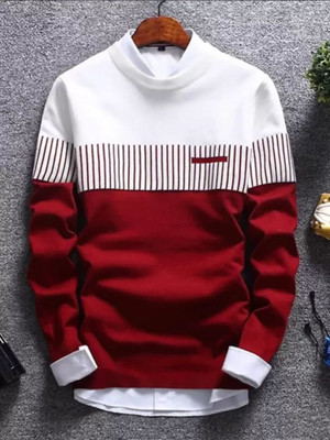 Autna Striped Men Round Neck Maroon T-Shirt