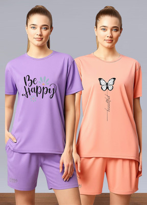 Moldify Graphic Print Women Round Neck Purple, Pink T-Shirt