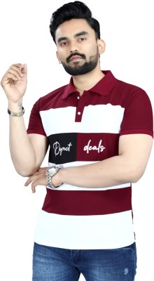 ranpariya group Colorblock Men Polo Neck Maroon, White T-Shirt