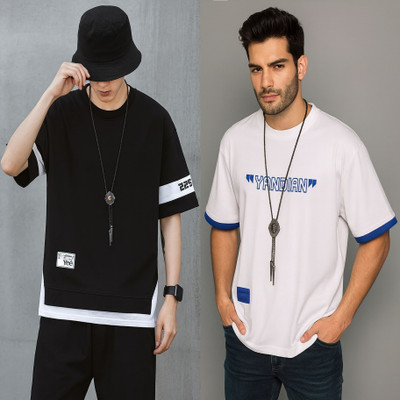 KASPY Printed Men Round Neck Black, White T-Shirt