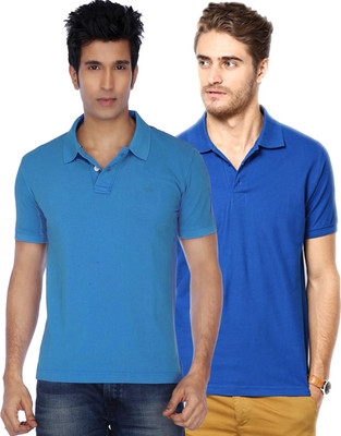 KETEX Solid Men Polo Neck Blue T-Shirt