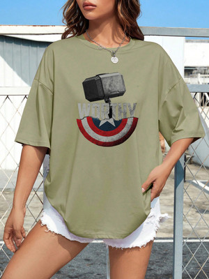 SZN Graphic Print Women Round Neck Green T-Shirt