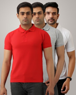 ACENTEO Solid Men Polo Neck Multicolor T-Shirt