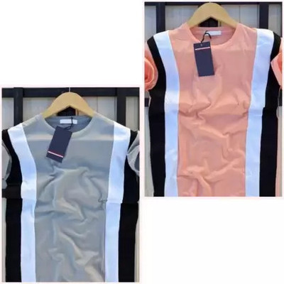 Striped Men Pink, Grey T-Shirt