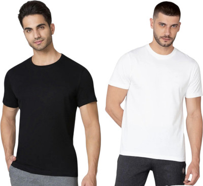 Solid Men Black, White T-Shirt