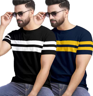 R RIDACHY Striped Men Round Neck Multicolor T-Shirt