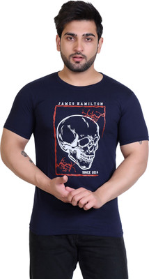 James Hamilton Printed, Typography Men Round Neck Blue T-Shirt