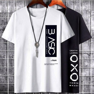 Graphic Print Men White, Black T-Shirt