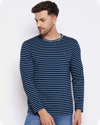 TAZO Striped Men Round Neck Dark Blue T-Shirt