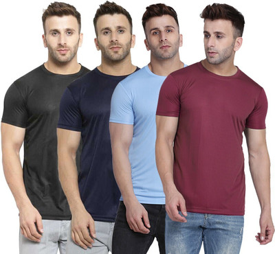 TQH Solid Men Round Neck Dark Blue, Light Blue, Maroon, Black T-Shirt