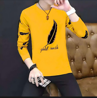 FAOES Printed Men Round Neck Yellow T-Shirt
