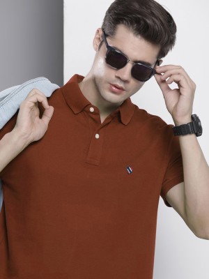 Merriment Solid Men Polo Neck Brown T-Shirt