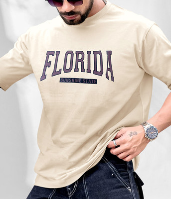 Nxtwin Printed Men Round Neck Beige T-Shirt