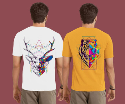 Kintu Parantu Printed Men Round Neck White, Yellow T-Shirt