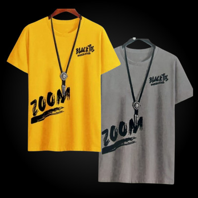 Printed Men Grey, Yellow T-Shirt