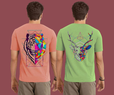 Kintu Parantu Graphic Print Men Round Neck Pink, Green T-Shirt