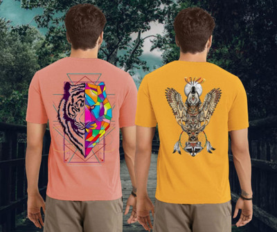 Kasendra Graphic Print Men Round Neck Pink, Yellow T-Shirt