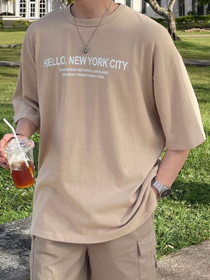 Printed Men Beige T-Shirt