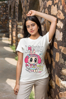 Kasendra Printed Women Round Neck White T-Shirt